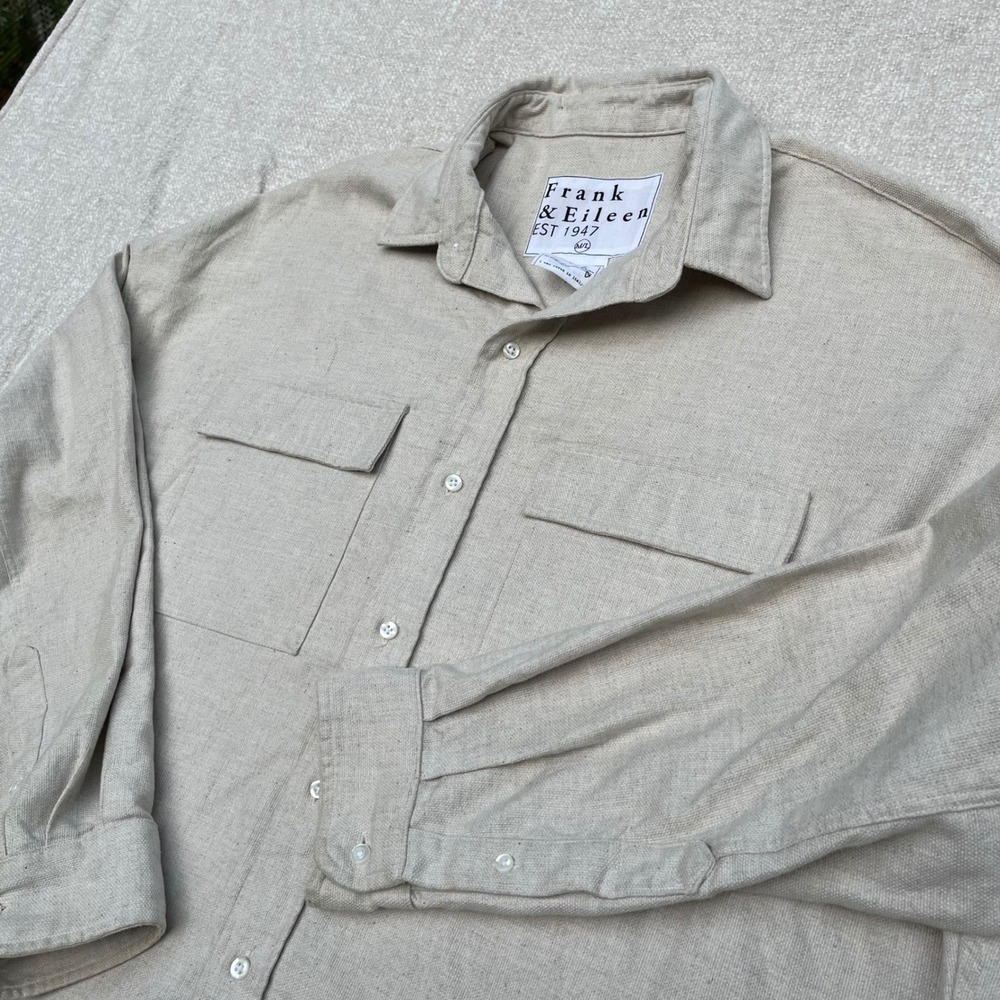 Frank & Eileen McLaughlin Oversized Button Up Shirt Beige M/L Italian Woven